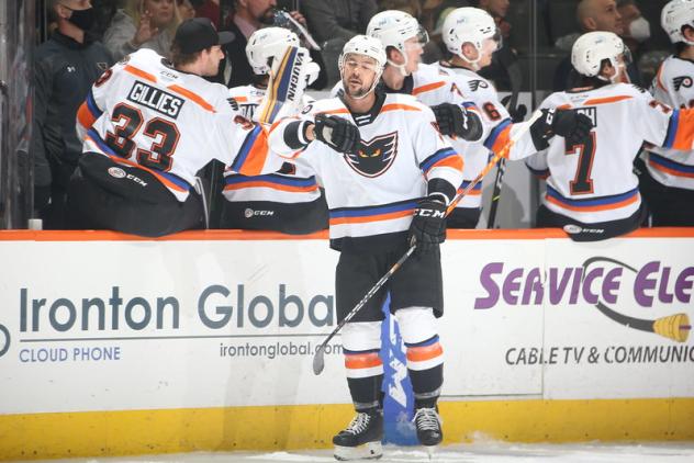 Lehigh Valley Phantoms exchange elbow bumps