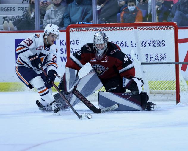 Vancouver Giants goaltender Jesper Vikman vs. the Kamloops Blazers