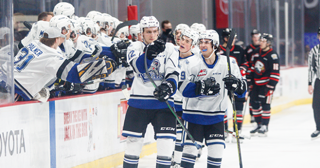 Victoria Royals react after a goal vs. the Portland Winterhawks