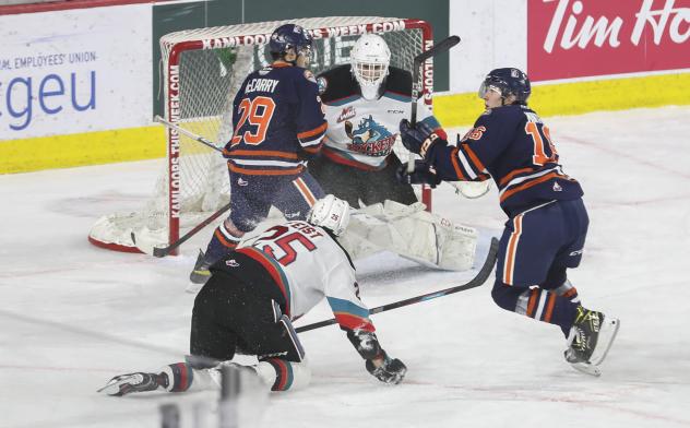 Kelowna Rockets goaltender Talyn Boyko vs. the Kamloops Blazers