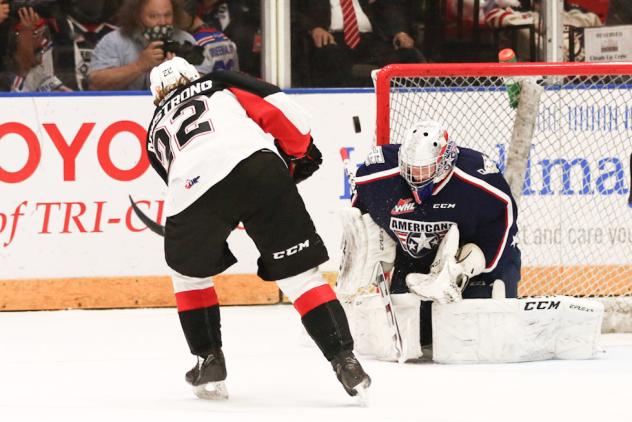 Prince George Cougars centre Craig Armstrong takes a shot vs. the Tri-City Americans