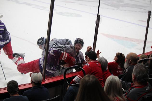 Fans get an up close view of the opposition during an Allen Americans game