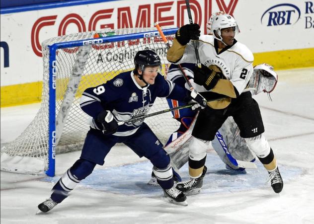 Defenseman Charlie Spetz (left) with the Worcester Railers