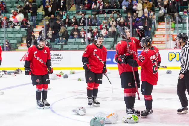 Prince George Cougars in the aftermath of Ethan Samson's Teddy Bear Toss goal