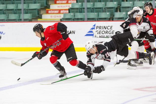 Vancouver Giants right wing Julian Cull dives vs. the Prince George Cougars