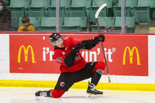 Prince George Cougars centre Koehn Ziemmer reacts after a goal