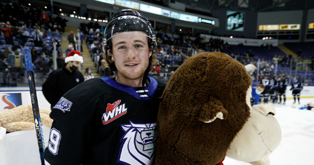 Victoria Royals left wing Bailey Peach on Teddy Bear Toss night