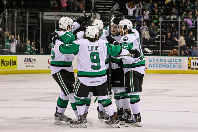 Texas Stars celebrate a goal against the Rockford IceHogs