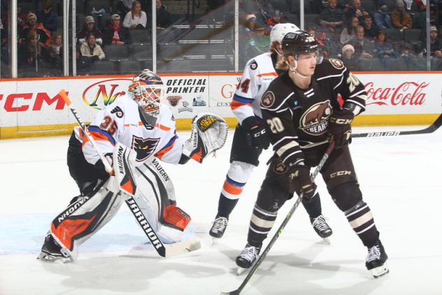 Lehigh Valley Phantoms goaltender Pat Nagle vs. the Hershey Bears