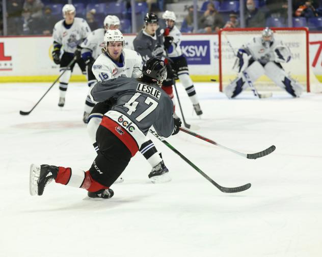 Vancouver Giants defenceman Mazden Leslie vs. the Victoria Royals