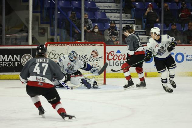 Vancouver Giants defenceman Mazden Leslie vs. the Victoria Royals