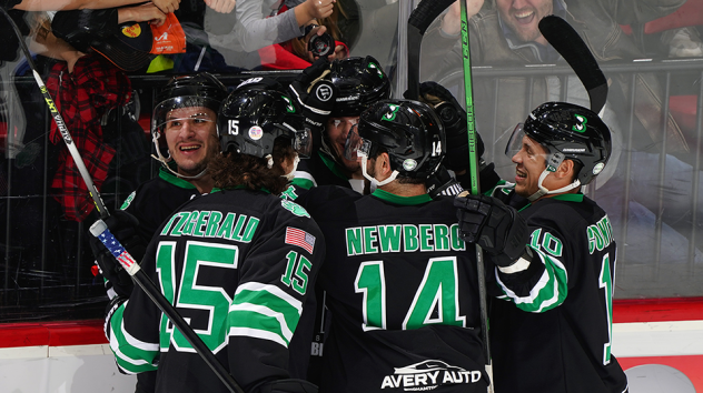 Binghamton Black Bears celebrate a goal against the Danbury Hat Tricks