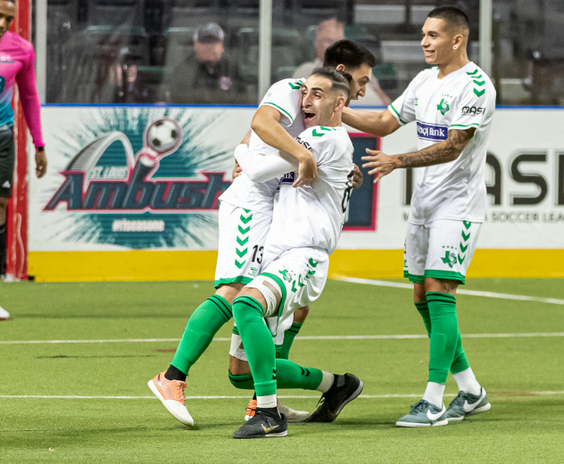 Dallas Sidekicks celebrate a goal against the St. Louis Ambush