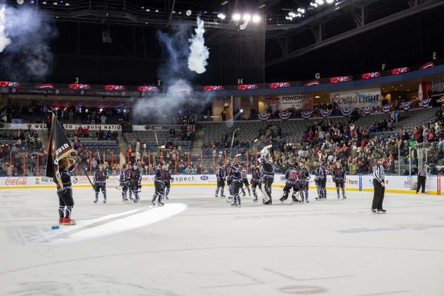 Rapid City Rush salute the crowd after a win over the Utah Grizzlies