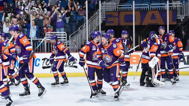 Orlando Solar Bears celebrate a win on the ice
