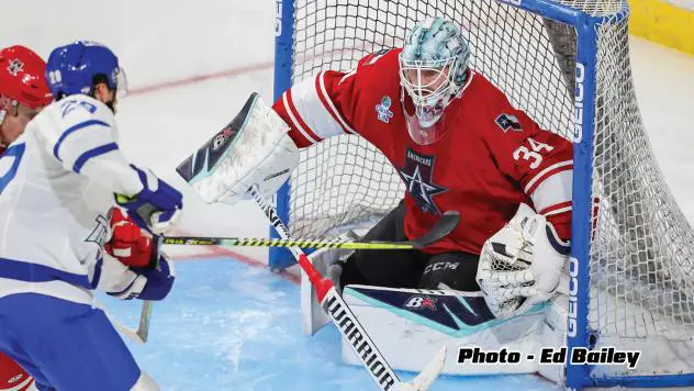 Allen Americans goaltender Antoine Bibeau vs. the Wichita Thunder