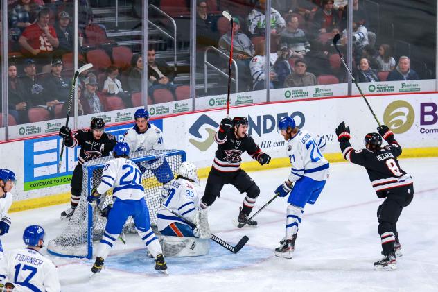 Rapid City Rush react after a goal against the Wichita Thunder