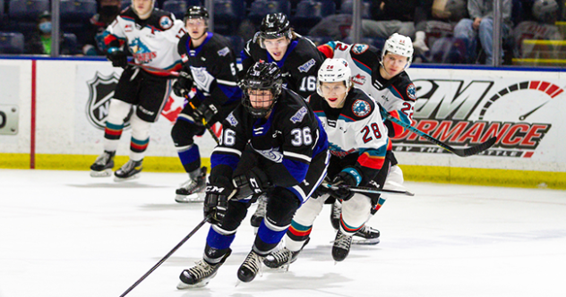 Victoria Royals right wing Alex Edwards leads the charge against the Kelowna Rockets