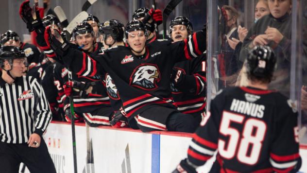 Portland Winterhawks celebrate along the bench