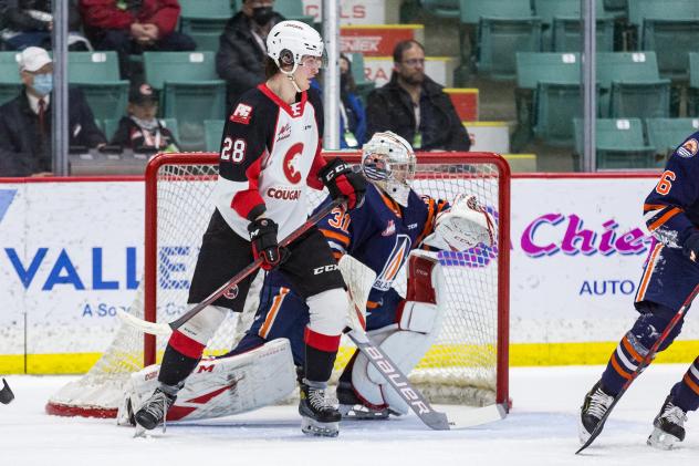 Prince George Cougars right wing Blake Eastman vs. the Kamloops Blazers