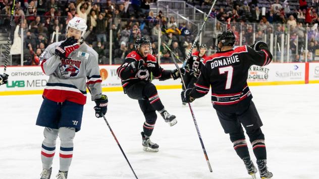 Birmingham Bulls celebrate a goal against the Macon Mayhem