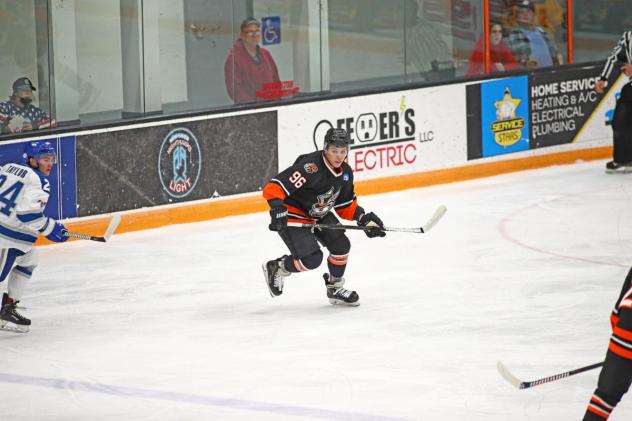 Danbury Hat Tricks forward Tobias Odjick vs. the Binghamton Black Bears