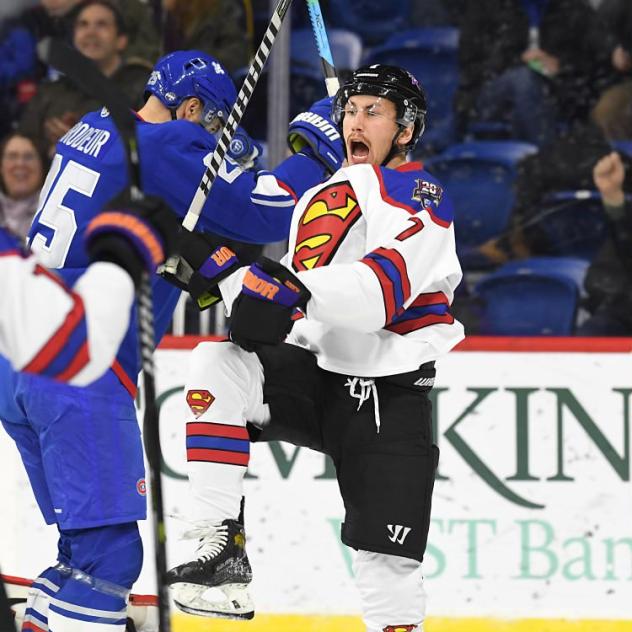 Reading Royals forward Trevor Gooch in the team's Superman jersey