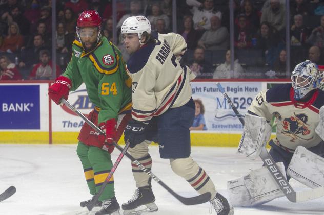 Grand Rapids Griffins center Gemel Smith (left) vs. the Milwaukee Admirals