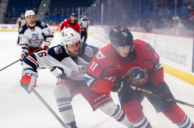 Springfield Thunderbirds left wing Hugh McGing vs. the Hartford Wolf Pack