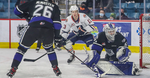 Victoria Royals goaltender Tyler Palmer vs. the Kamloops Blazers