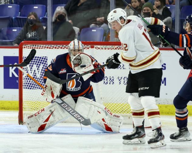 Vancouver Giants left wing Adam Hall vs. the Kamloops Blazers