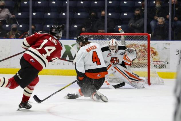 Red Deer Rebels centre Ben King takes a shot against the Medicine Hat Tigers