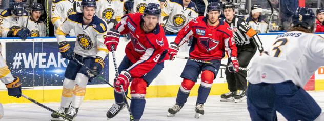 South Carolina Stingrays forward Justin Florek (center) vs. the Norfolk Admirals