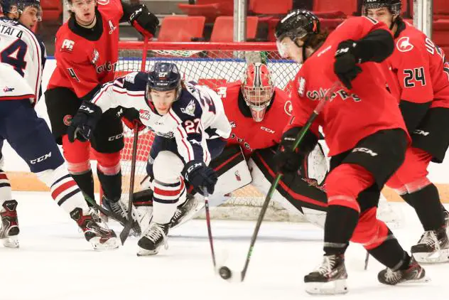 Prince George Cougars goaltender Tyler Brennan and his defence keep the Tri-City Americans at bay