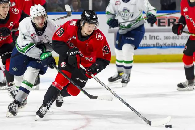 Prince George Cougars centre Carlin Dezainde vs. the Seattle Thunderbirds