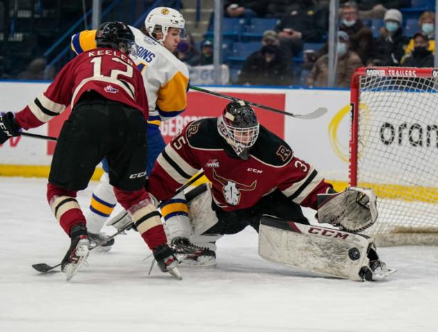 Red Deer Rebels goaltender Connor Ungar vs. the Saskatoon Blades