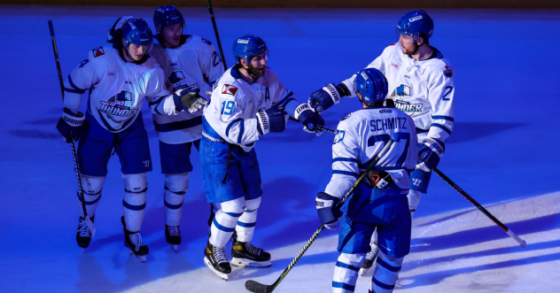 Wichita Thunder react after a goal against the Idaho Steelheads