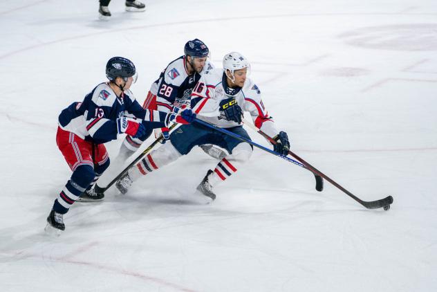 Springfield Thunderbirds forward Dakota Joshua (right)