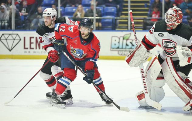 Springfield Thunderbirds left wing Nathan Walker vs. the Utica Comets