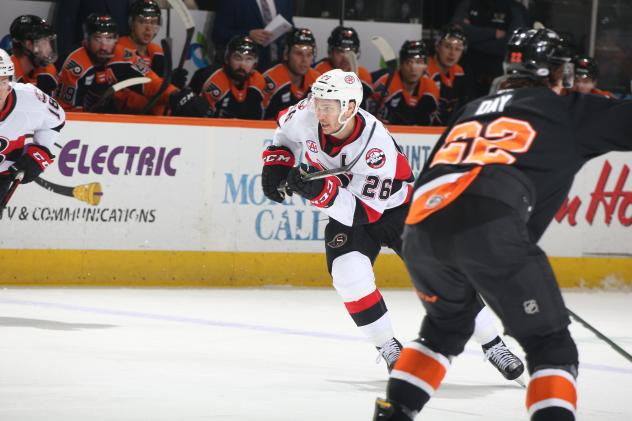 Belleville Senators left wing Andrew Agozzino vs. the Lehigh Valley Phantoms