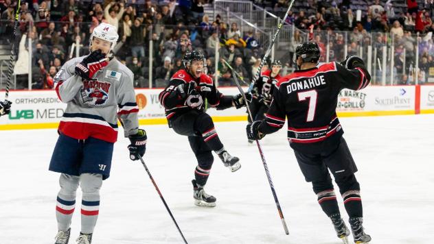 Birmingham Bulls react after a goal against the Macon Mayhem