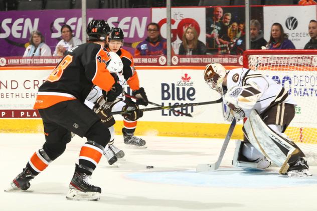 Lehigh Valley Phantoms left wing Alex Kile vs. the Hershey Bears