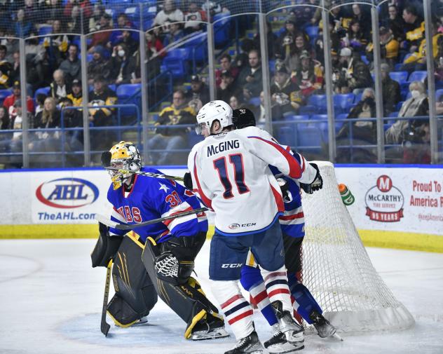 Springfield Thunderbirds left wing Hugh McGing vs. the Wilkes-Barre/Scranton Penguins