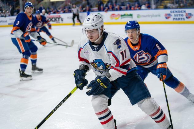 Springfield Thunderbirds left wing Hugh McGing vs. the Bridgeport Islanders