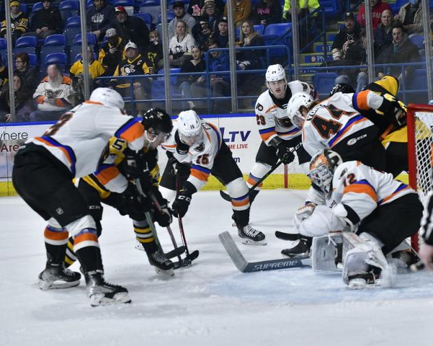 Lehigh Valley Phantoms goaltender Kirill Ustimenko vs. the Wilkes-Barre/Scranton Penguins