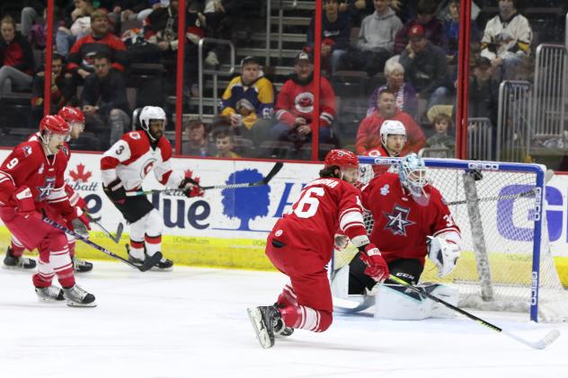 Allen Americans goaltender Antoine Bibeau vs. the Cincinnati Cyclones