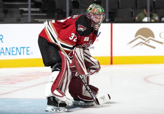 Goaltender Josef Korenar with the Tucson Roadrunners