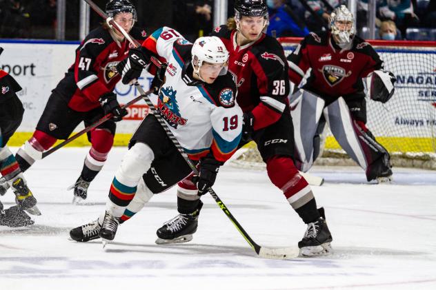 Kelowna Rockets centre Ethan Ernst vs. the Vancouver Giants