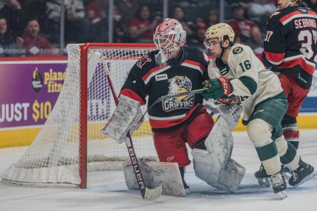 Grand Rapids Griffins goaltender Victor Brattstrom vs. the Iowa Wild