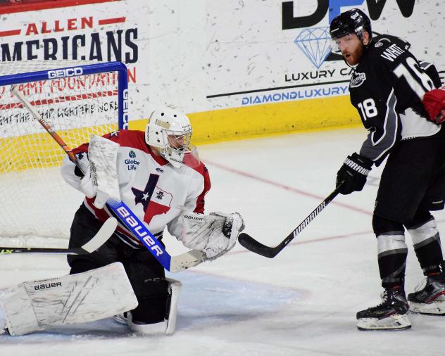 Allen Americans goaltender Luke Peressini vs. the Idaho Steelheads